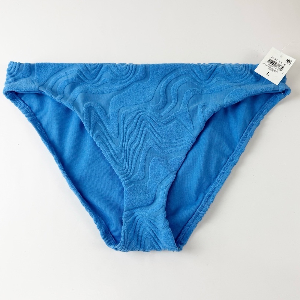 Bar iii Bikini Bottom Womens Large Cobalt Blue Textured Heat Wave Swim NWT